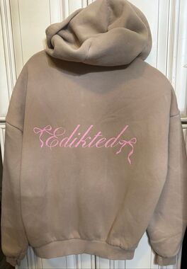Edikted Youth Fleece Sasha Bow Detail Crew Neck Pullover Hoodie Taupe Size XS